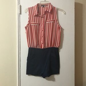 Red, white and blue Blouse Romper